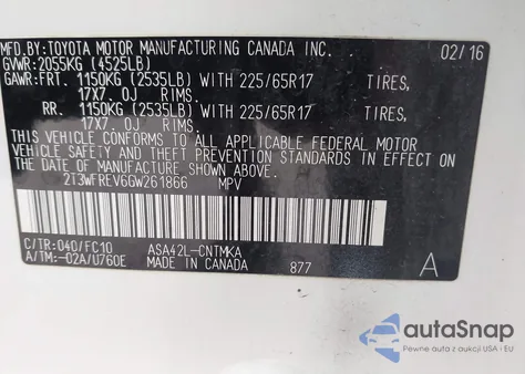 2016 Toyota Rav4 Xle from USA, damaged, VIN 2T3WFREV6GW261866